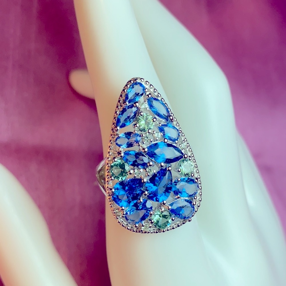 Lab Created Blue Spinel & Green Spinel Ring - Picture 11 of 12